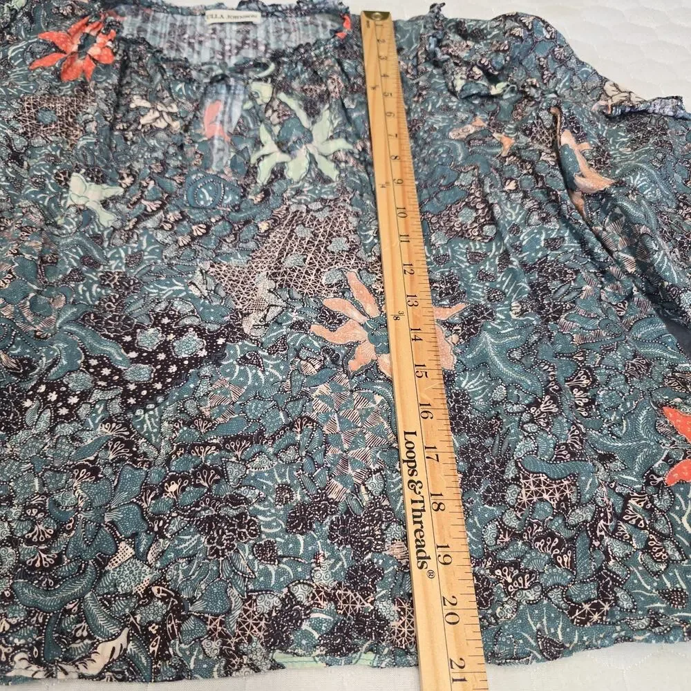 Ulla Johnson Manet Boho Top Size 8 Malachite Floral Ruffle Puff Sleeve Blouse
